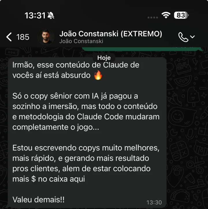 Depoimento real de João Constanski, aluno da imersão