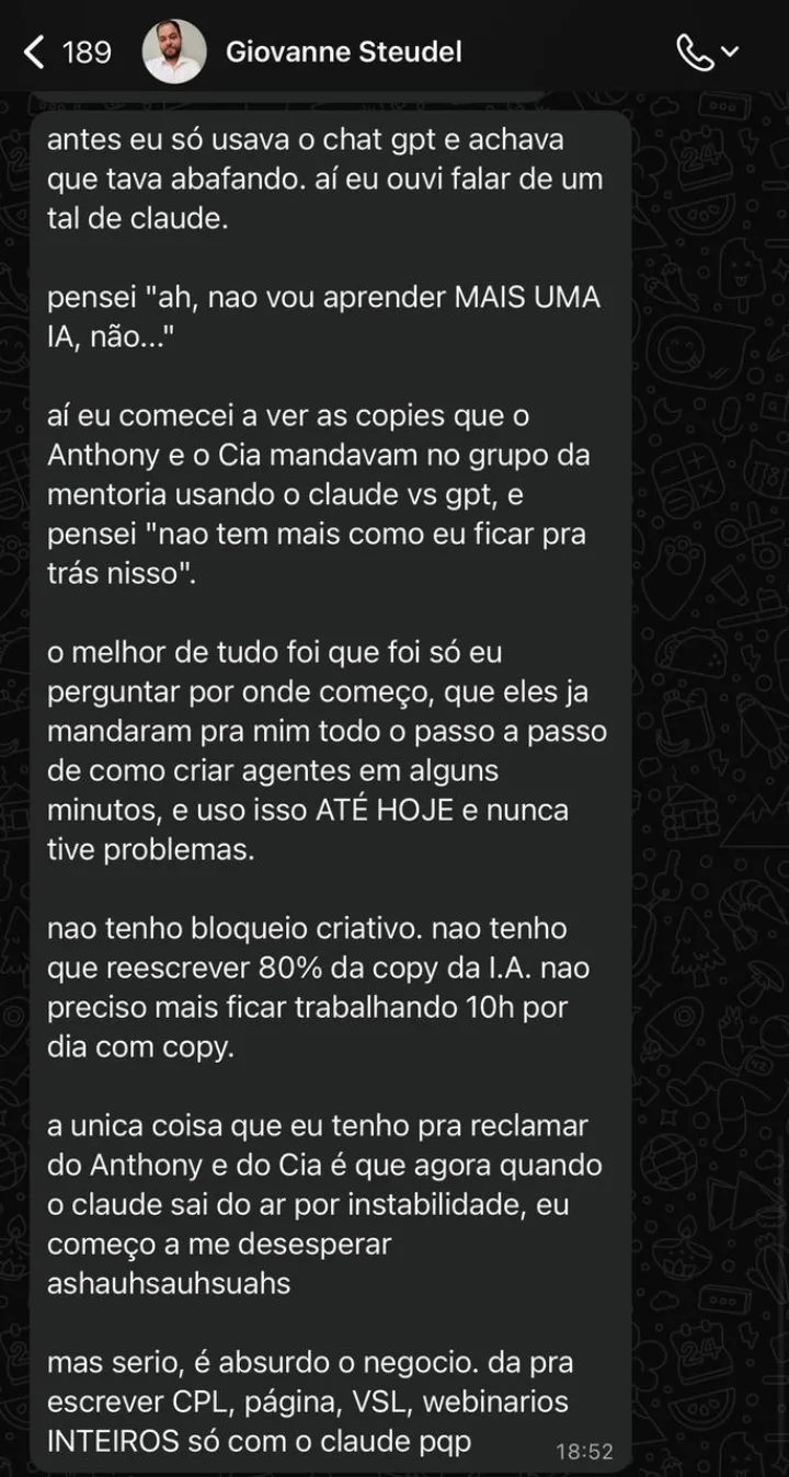 Depoimento real de Giovanne Steudel, aluno da imersão