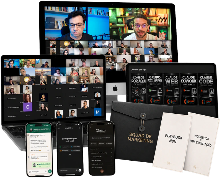 Pacote da imersão: aulas ao vivo, área de membros, grupo de WhatsApp, playbook e workbook