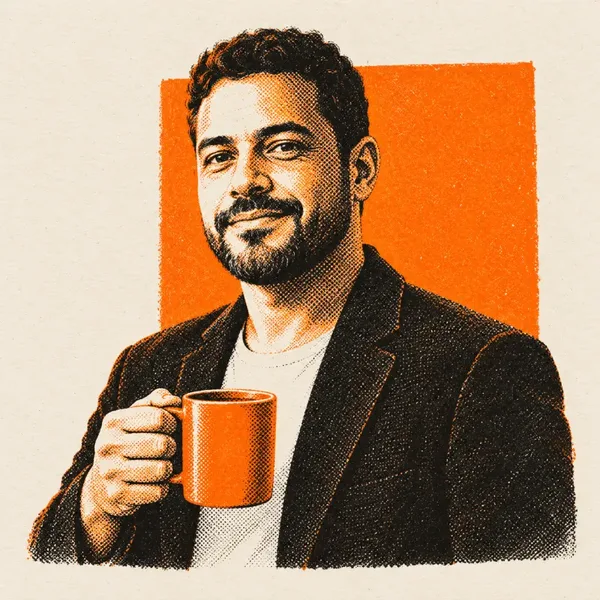 Retrato ilustrado do Frank, agente de IA